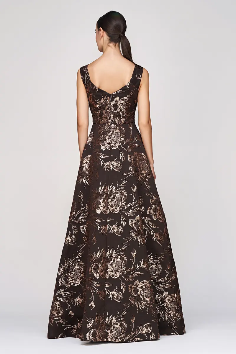 Opulent Metallic Rose Jacquard Ball Gown