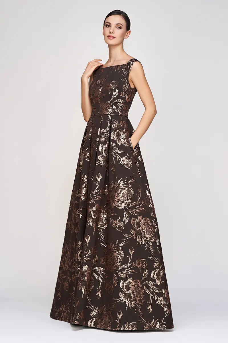 Opulent Metallic Rose Jacquard Ball Gown