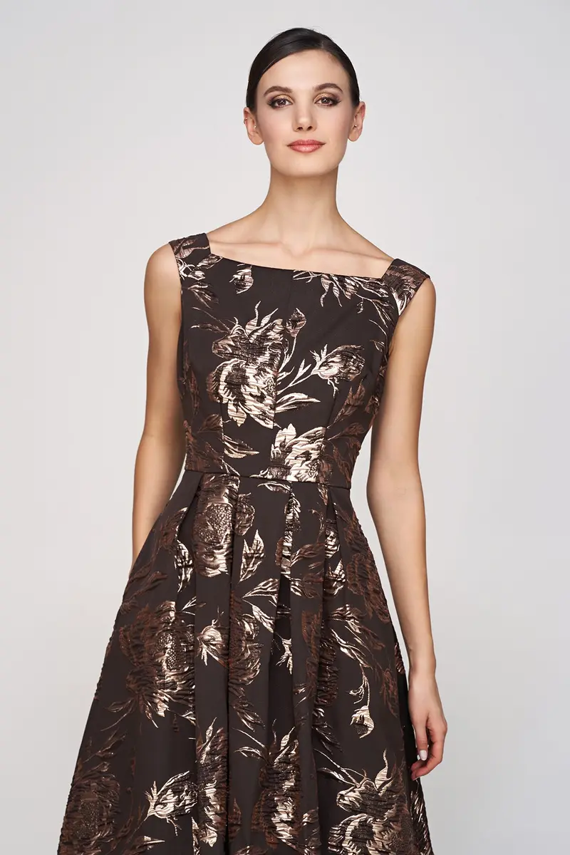 Opulent Metallic Rose Jacquard Ball Gown