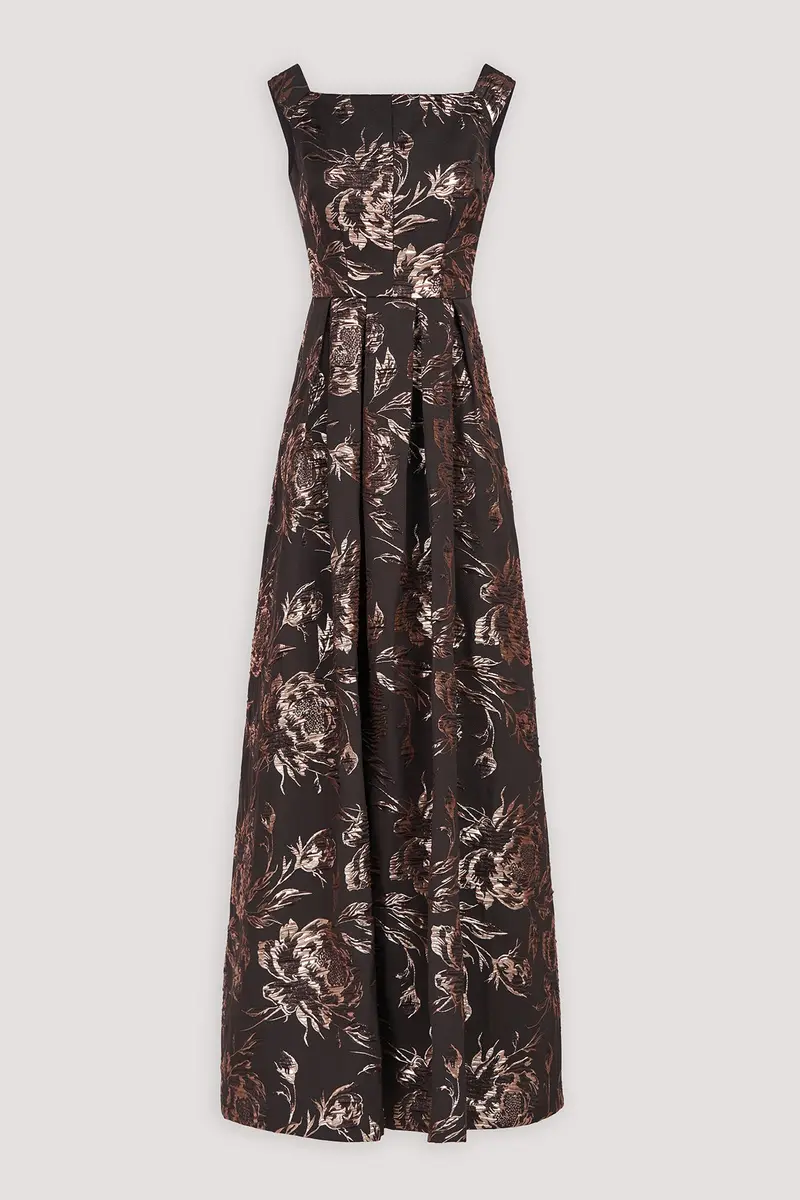 Opulent Metallic Rose Jacquard Ball Gown