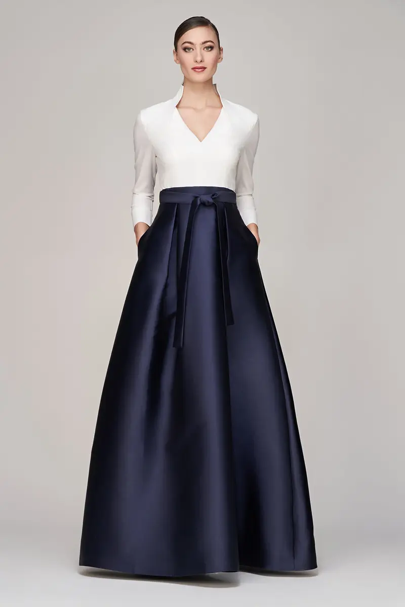 Phoebe Summer Gown: Stretch Poplin Top with Mikado Skirt