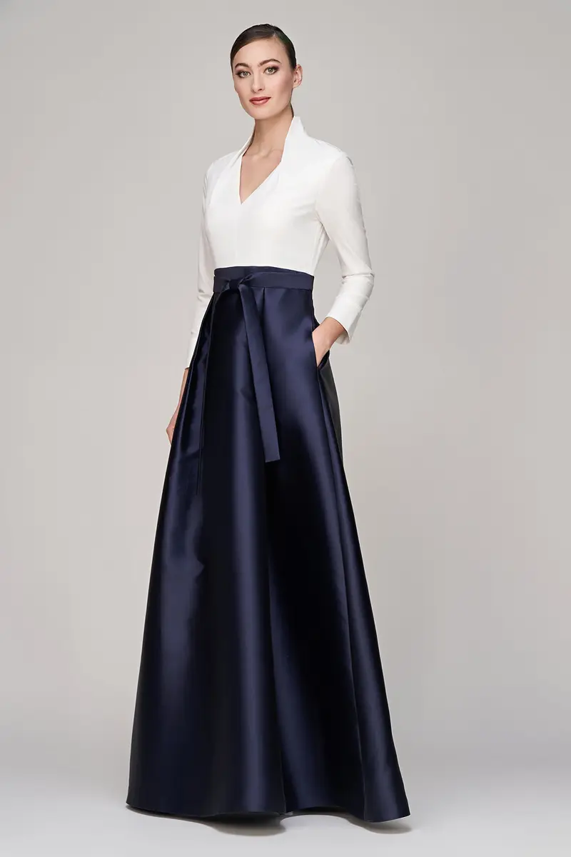 Phoebe Summer Gown: Stretch Poplin Top with Mikado Skirt