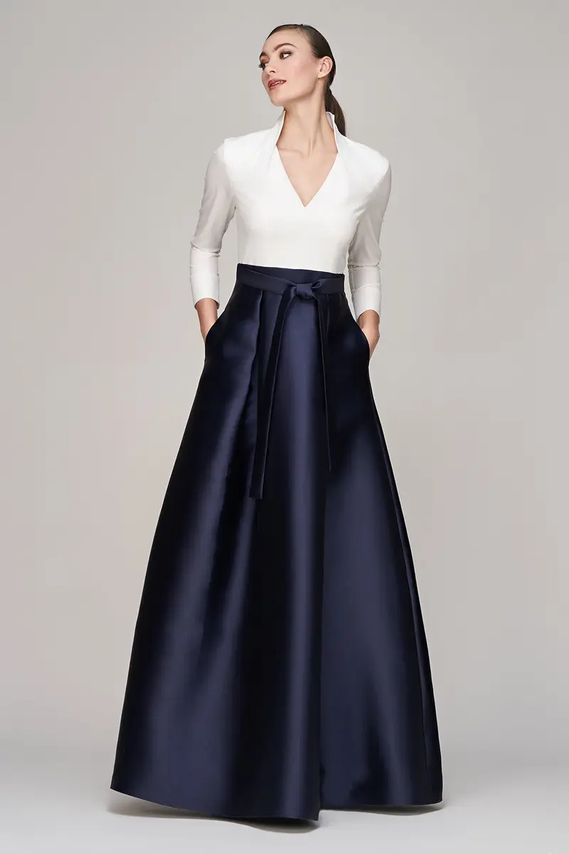 Phoebe Summer Gown: Stretch Poplin Top with Mikado Skirt