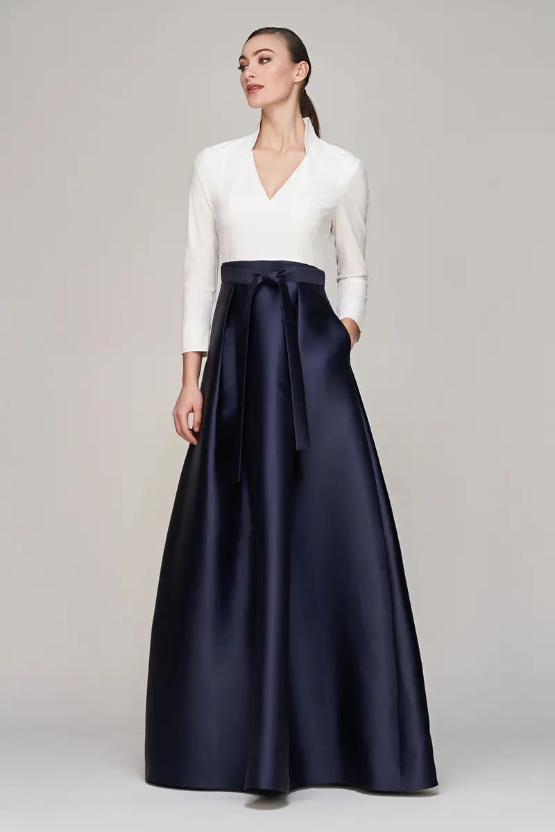Phoebe Summer Gown: Stretch Poplin Top with Mikado Skirt