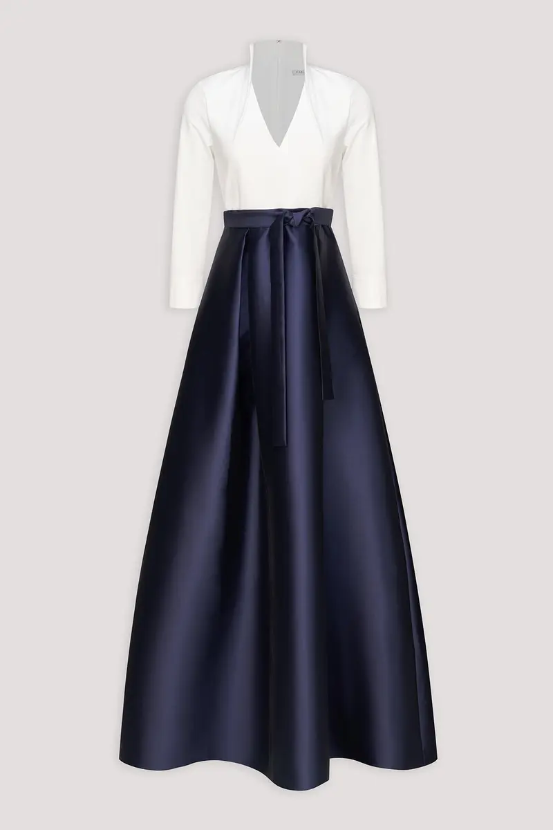 Phoebe Summer Gown: Stretch Poplin Top with Mikado Skirt