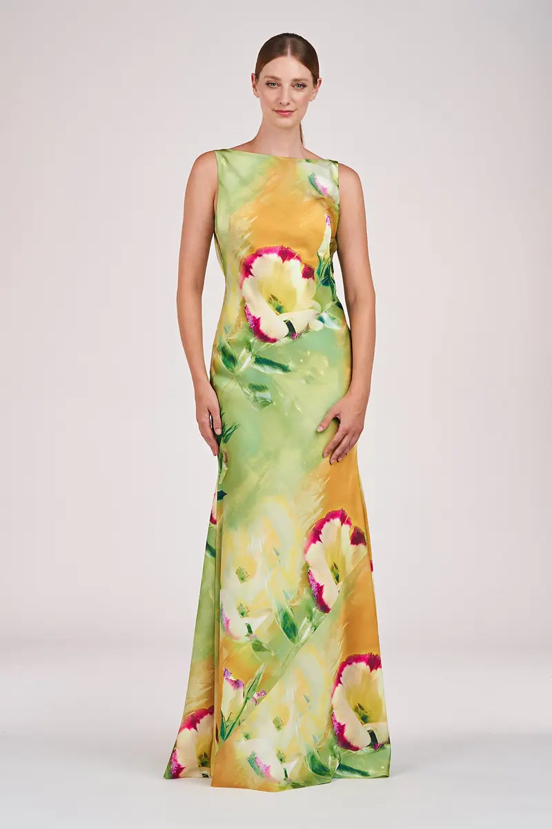 Pippa Pansy Floral Stretch Charmeuse Bias Gown