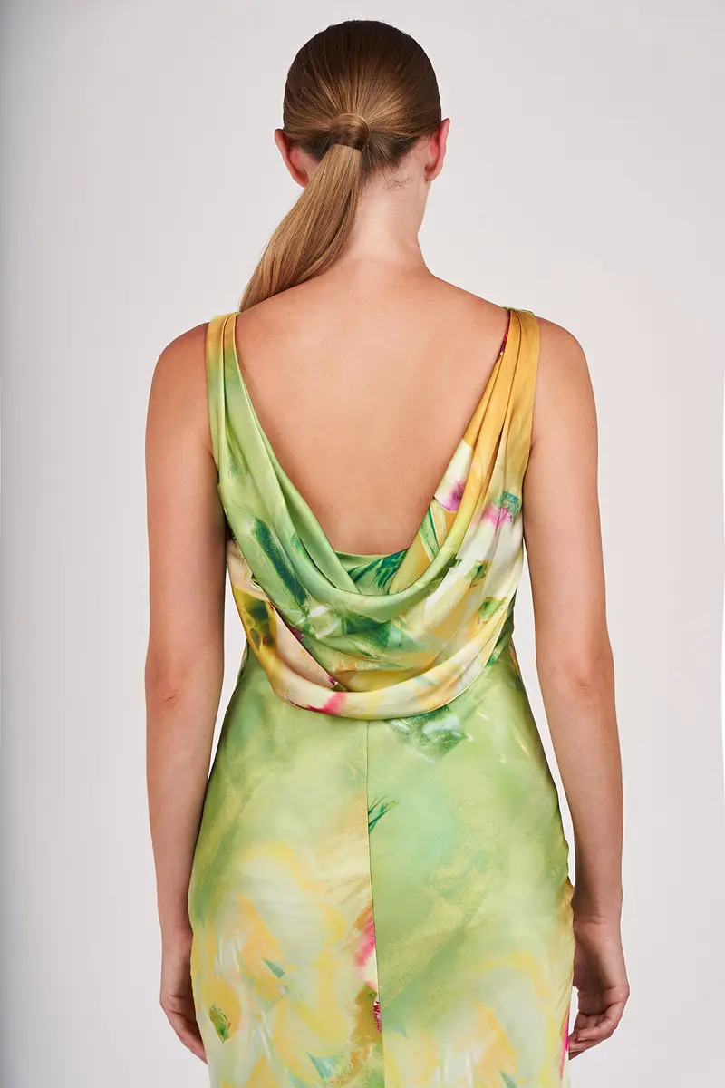 Pippa Pansy Floral Stretch Charmeuse Bias Gown