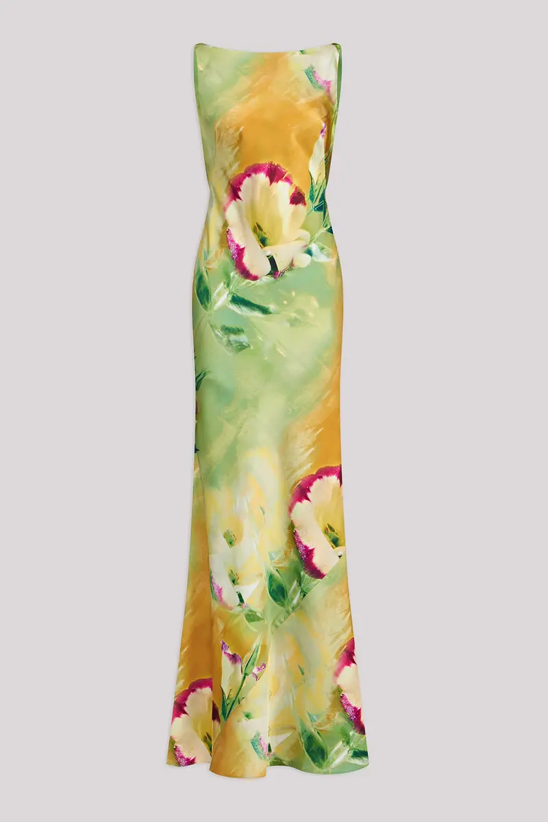 Pippa Pansy Floral Stretch Charmeuse Bias Gown