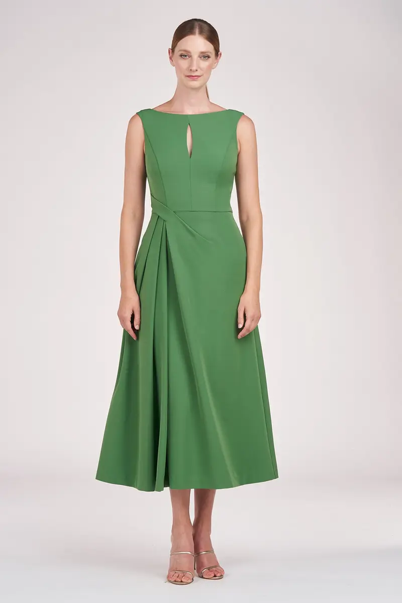 Prewitt Keyhole Bateau Tea-Length Pleated Dress