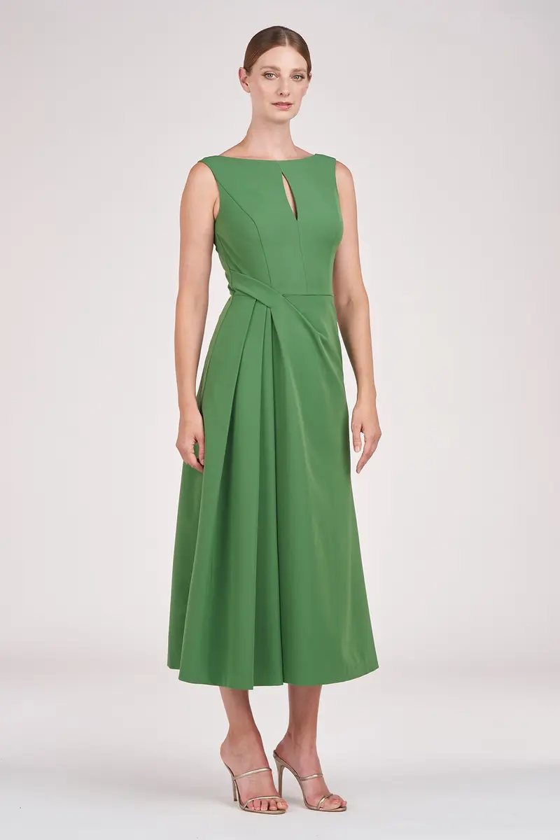 Prewitt Keyhole Bateau Tea-Length Pleated Dress