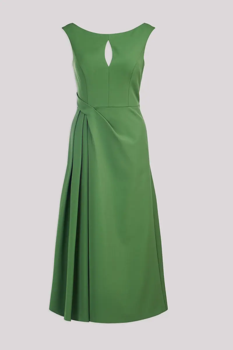 Prewitt Keyhole Bateau Tea-Length Pleated Dress