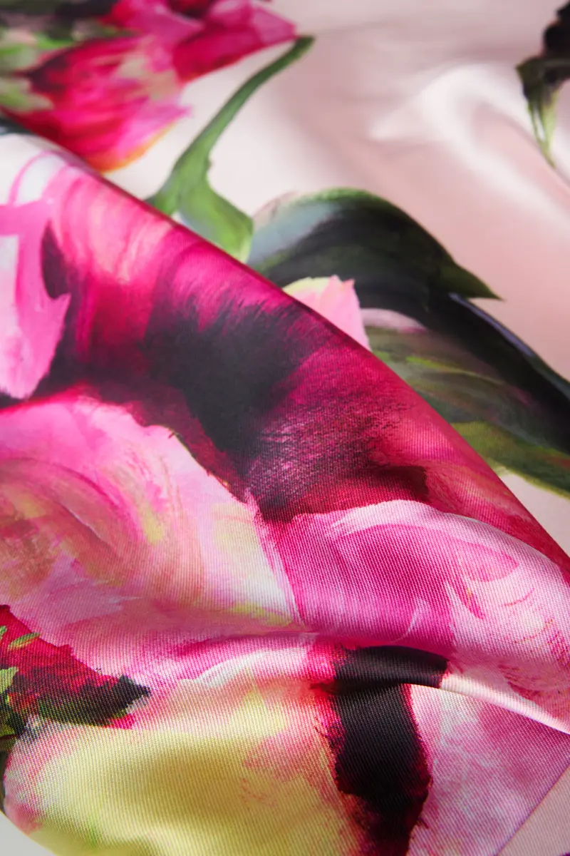 Regina Floral Tea-Length A-Line Dress with Overlap Pleat Neckline