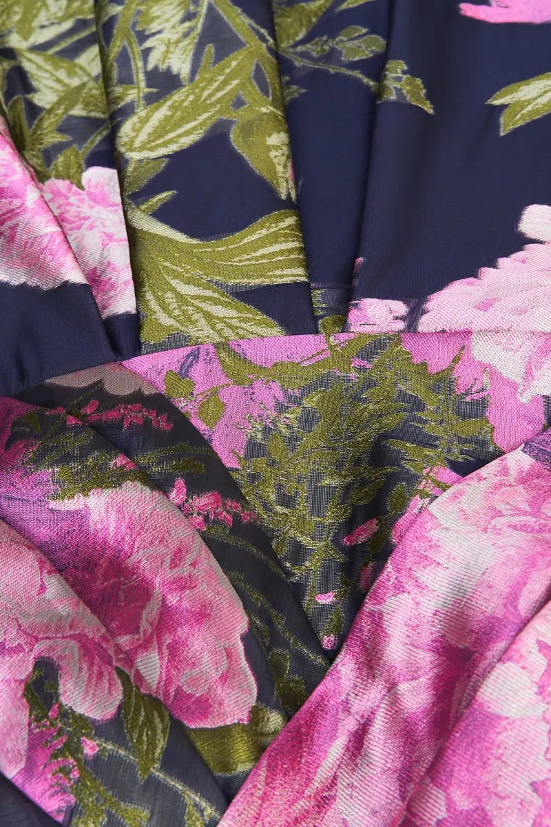 Romantic Holly Peony Print Gown with High-Low Skirt