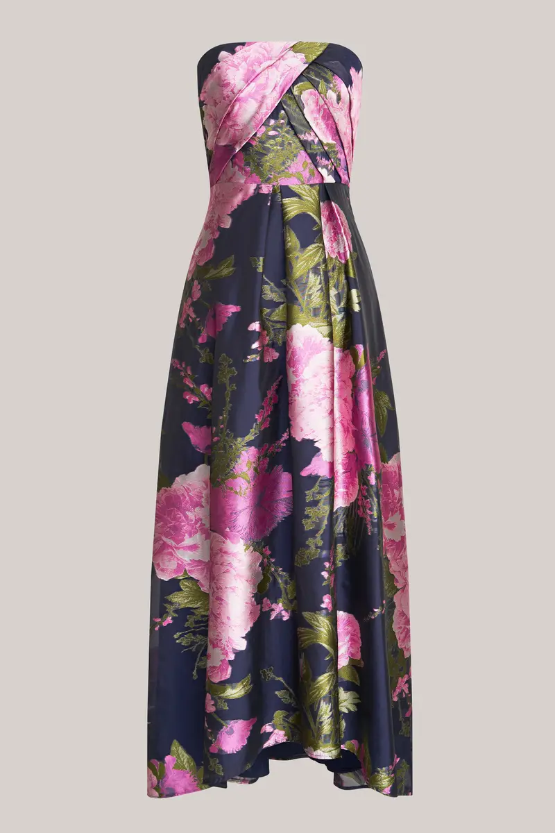 Romantic Holly Peony Print Gown with High-Low Skirt