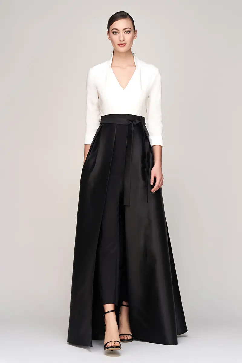 Sharon Black-Tie Walk-Thru Jumpsuit with Mikado Skirt
