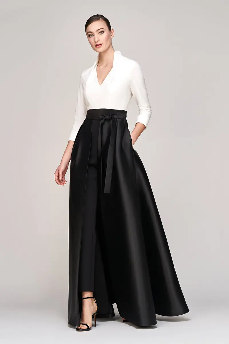 Sharon Black-Tie Walk-Thru Jumpsuit with Mikado Skirt