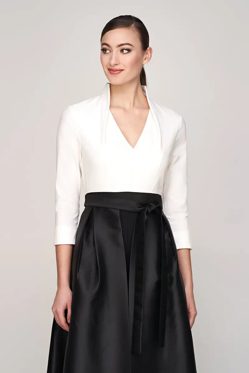 Sharon Black-Tie Walk-Thru Jumpsuit with Mikado Skirt
