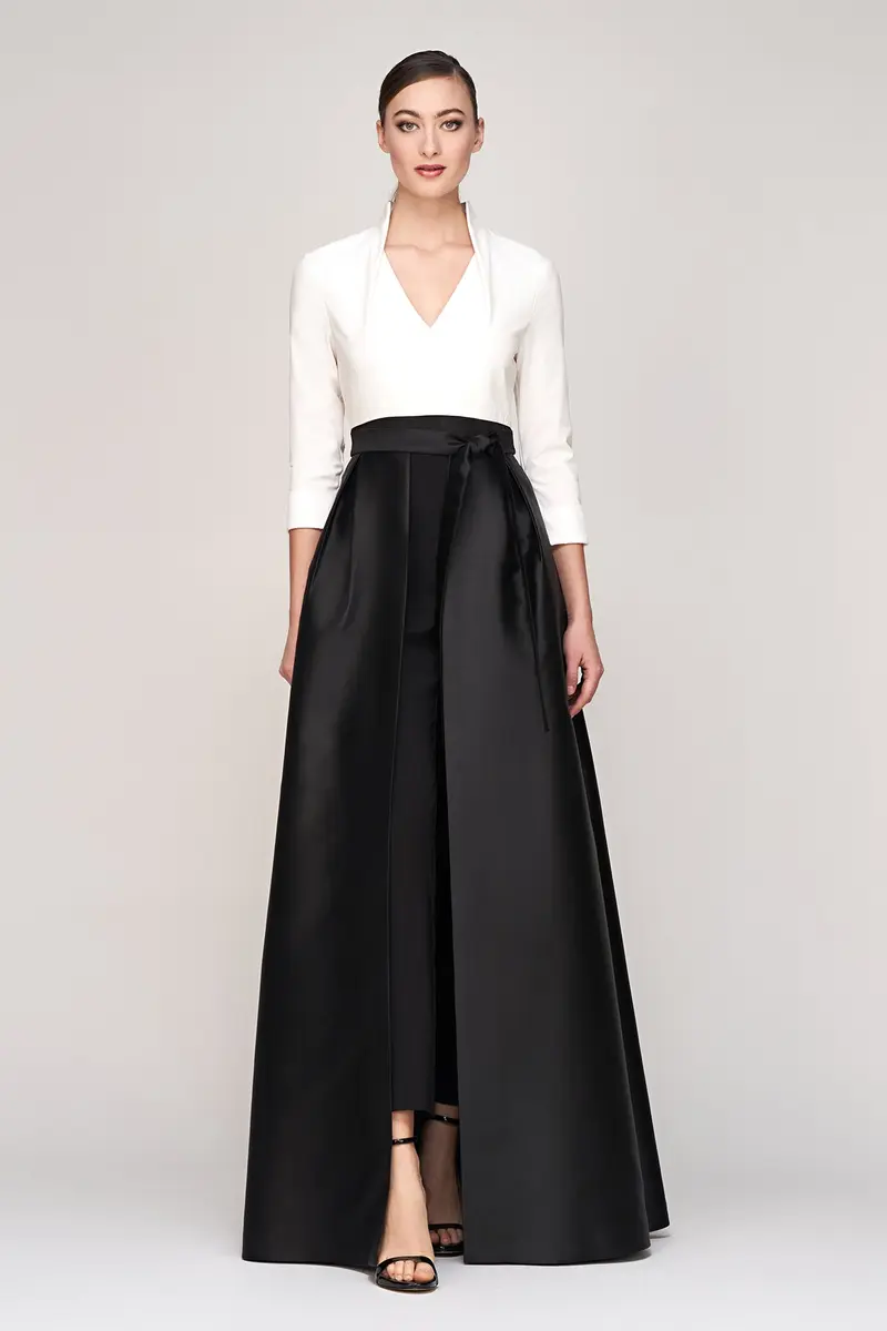 Sharon Black-Tie Walk-Thru Jumpsuit with Mikado Skirt