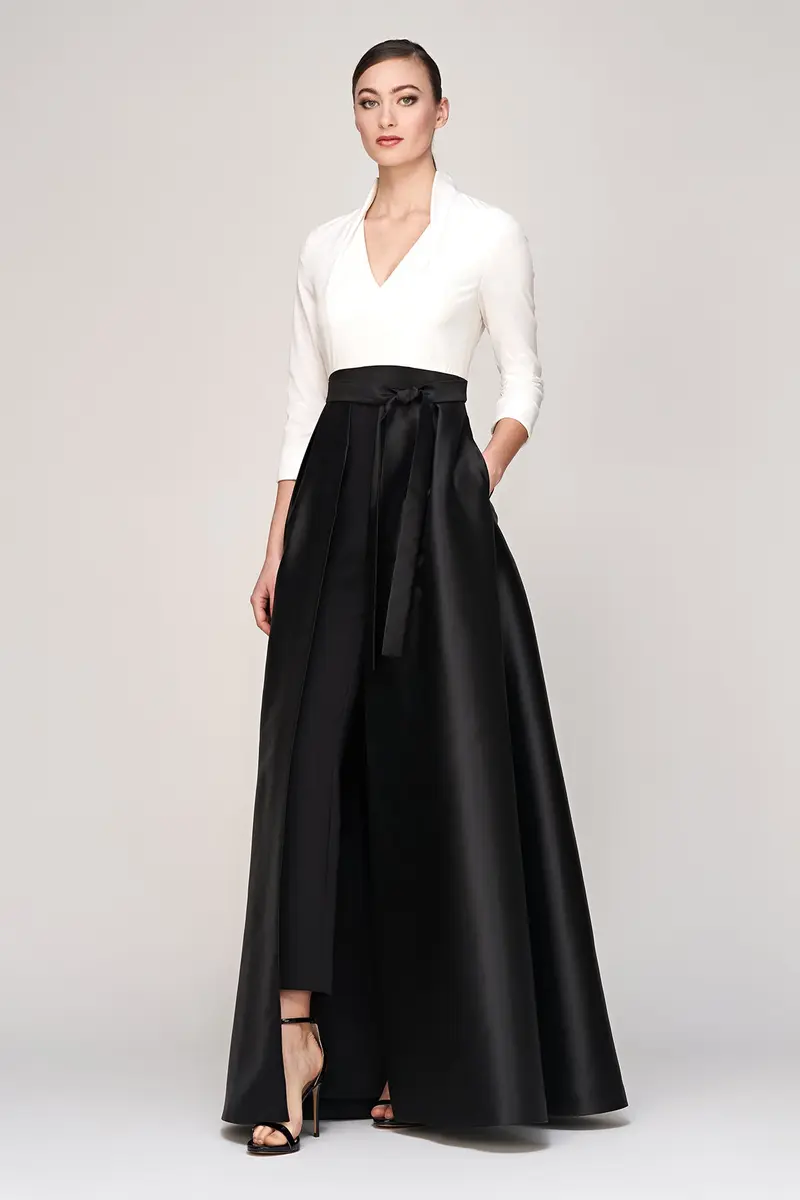 Sharon Black-Tie Walk-Thru Jumpsuit with Mikado Skirt
