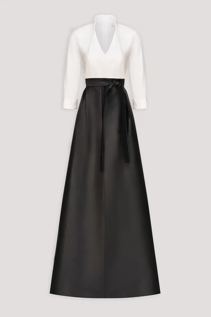 Sharon Black-Tie Walk-Thru Jumpsuit with Mikado Skirt