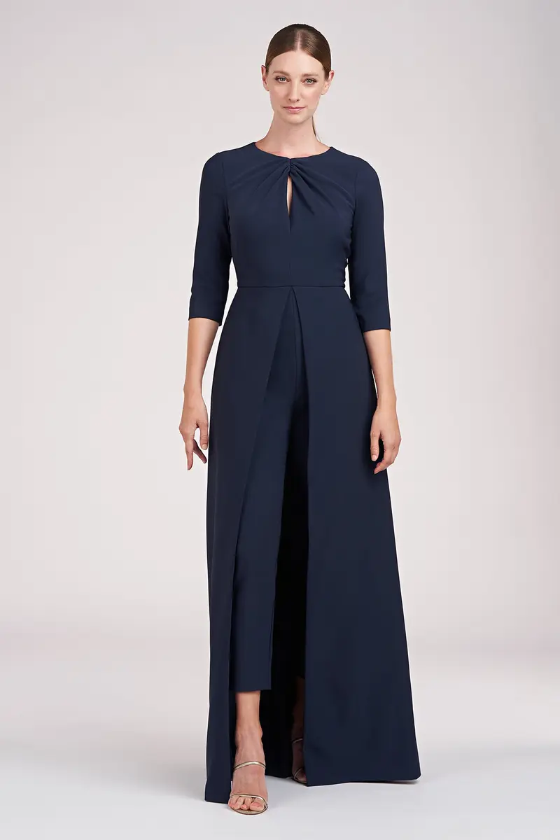 Sonia Jewel-Neck Walk-Thru Jumpsuit in Stretch Crepe