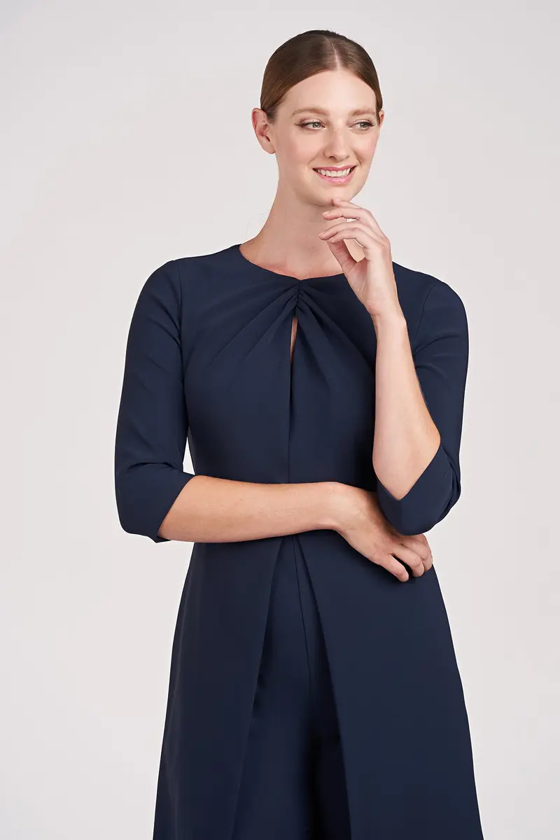 Sonia Jewel-Neck Walk-Thru Jumpsuit in Stretch Crepe