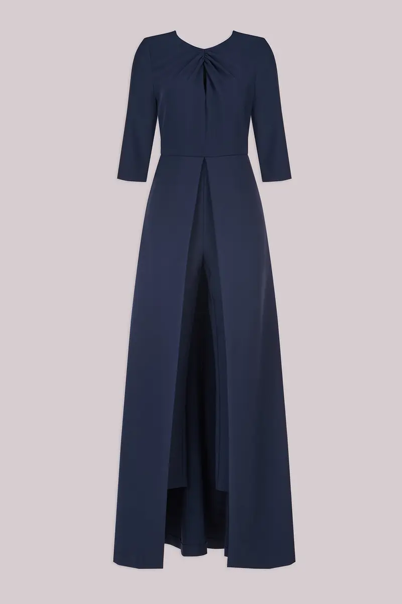 Sonia Jewel-Neck Walk-Thru Jumpsuit in Stretch Crepe