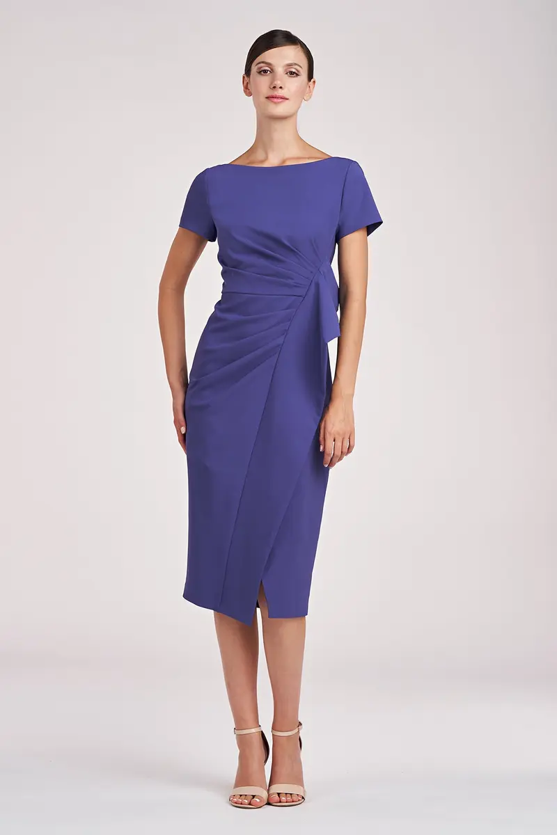 Sophisticated Pleated Midi Dress in Stretch Crepe