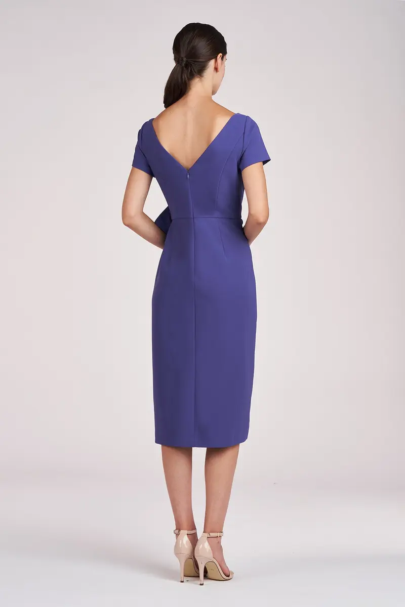 Sophisticated Pleated Midi Dress in Stretch Crepe