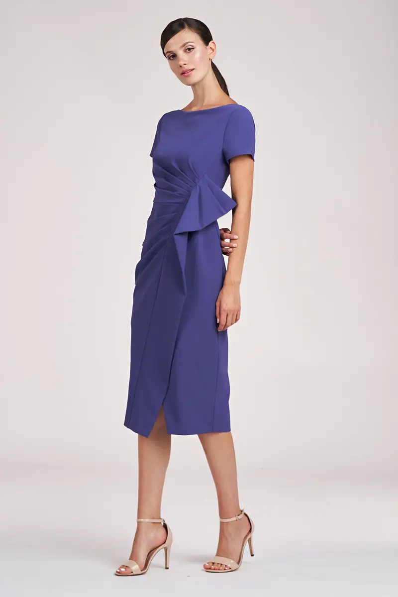 Sophisticated Pleated Midi Dress in Stretch Crepe