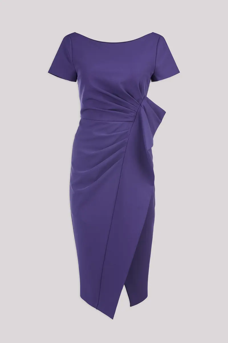 Sophisticated Pleated Midi Dress in Stretch Crepe