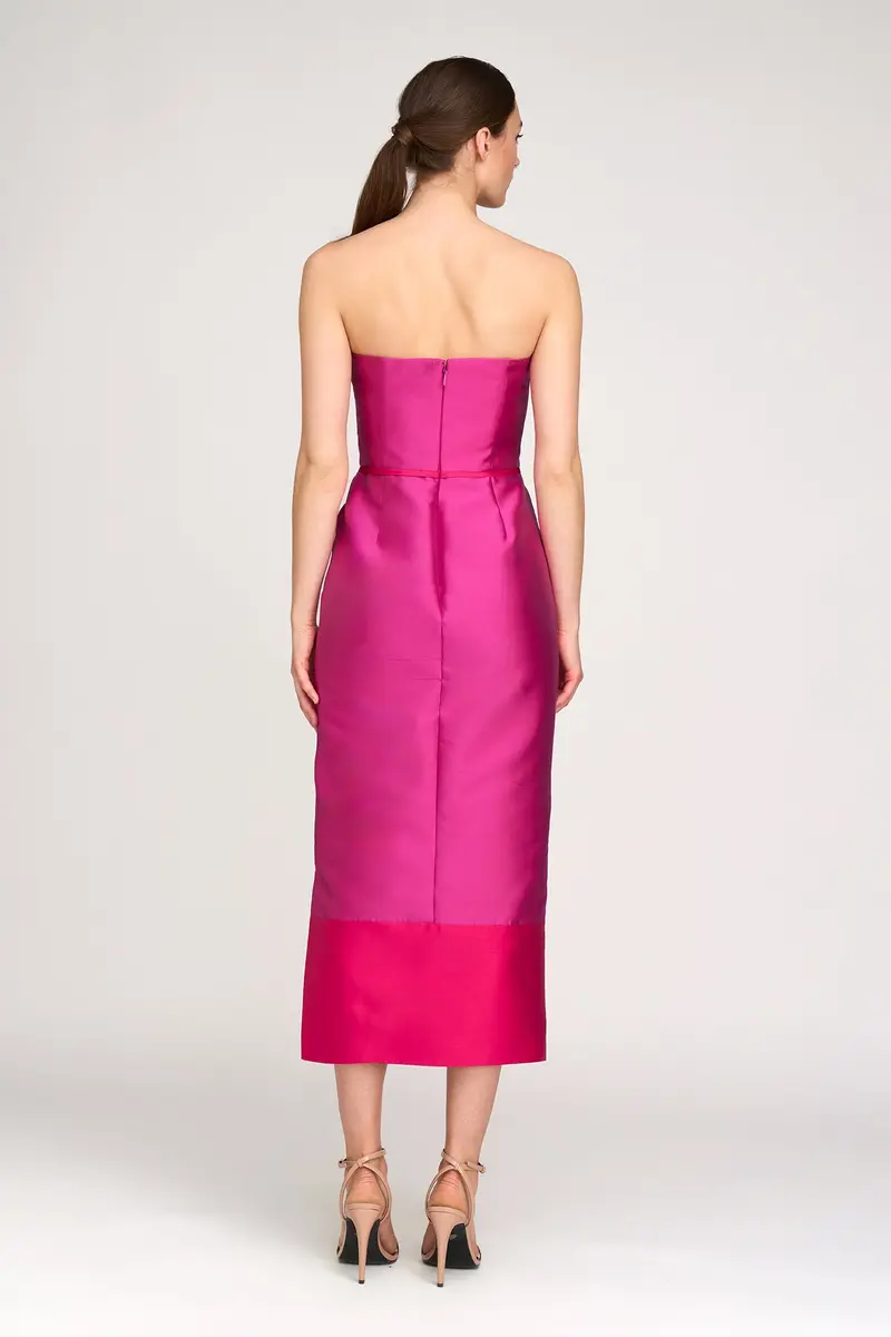 Structured Color-Blocked Taffeta Tea-Length Dress 2