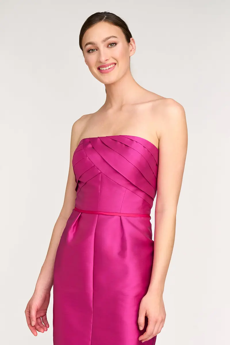 Structured Color-Blocked Taffeta Tea-Length Dress