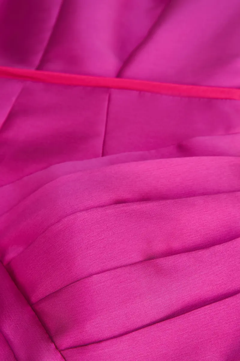 Structured Color-Blocked Taffeta Tea-Length Dress