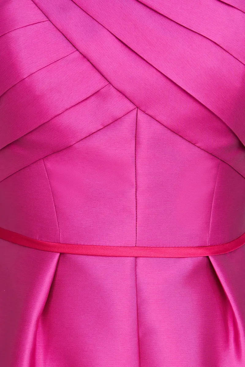 Structured Color-Blocked Taffeta Tea-Length Dress