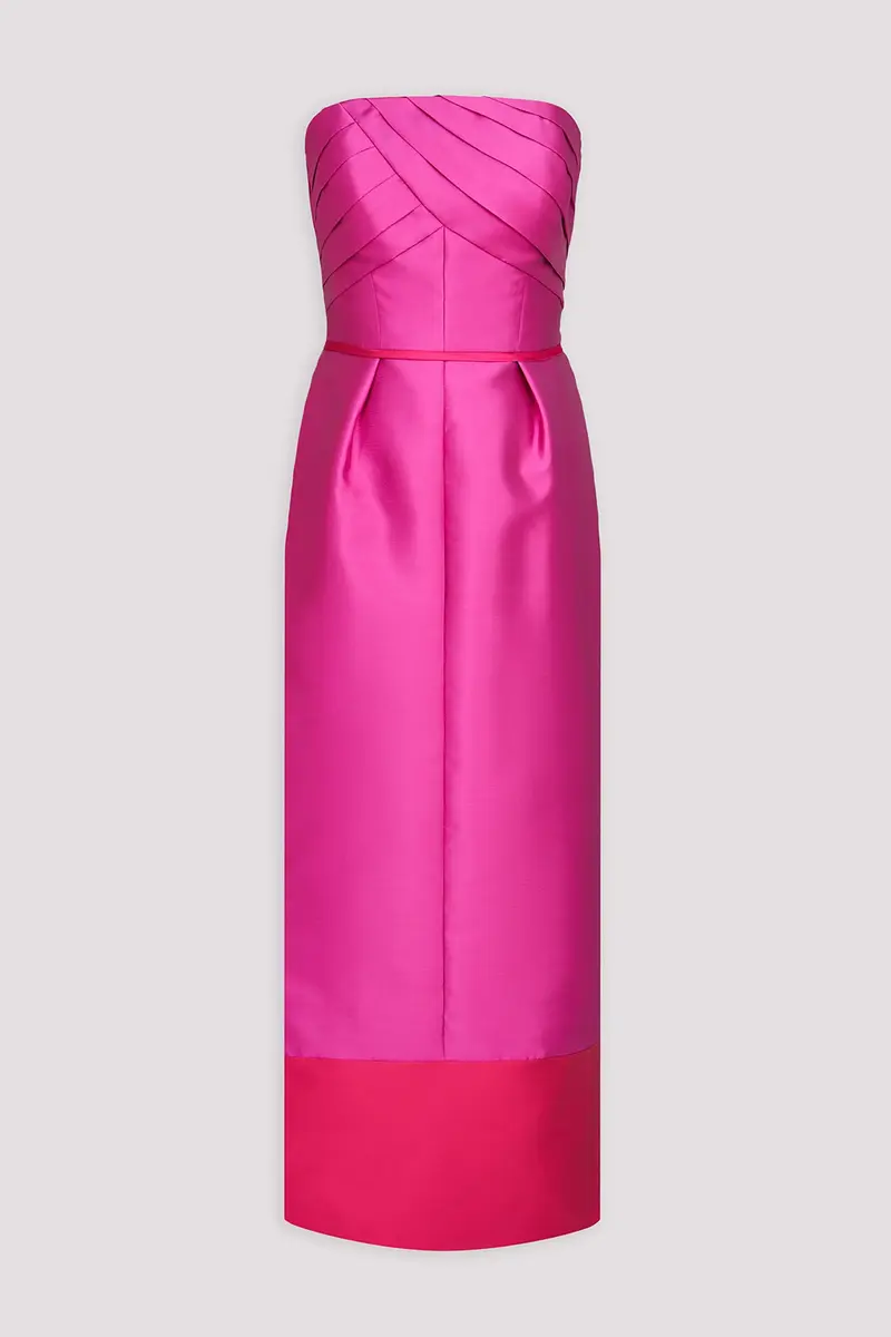 Structured Color-Blocked Taffeta Tea-Length Dress