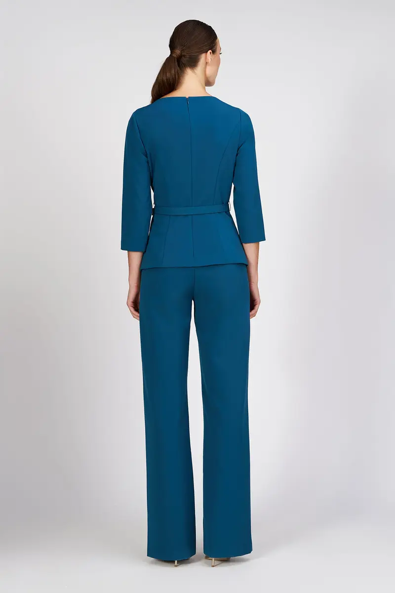 Tailored Asymmetrical Crepe Jumpsuit with Silver Buckle Accent 2
