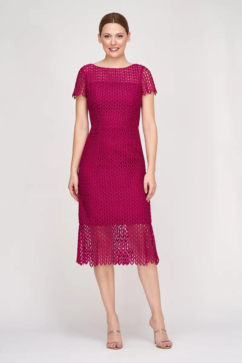 Tatum Lace Midi Dress with Flounce Hem