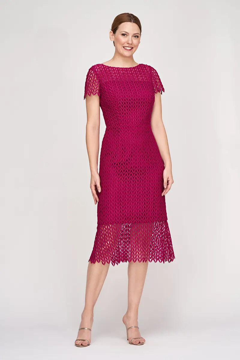 Tatum Lace Midi Dress with Flounce Hem
