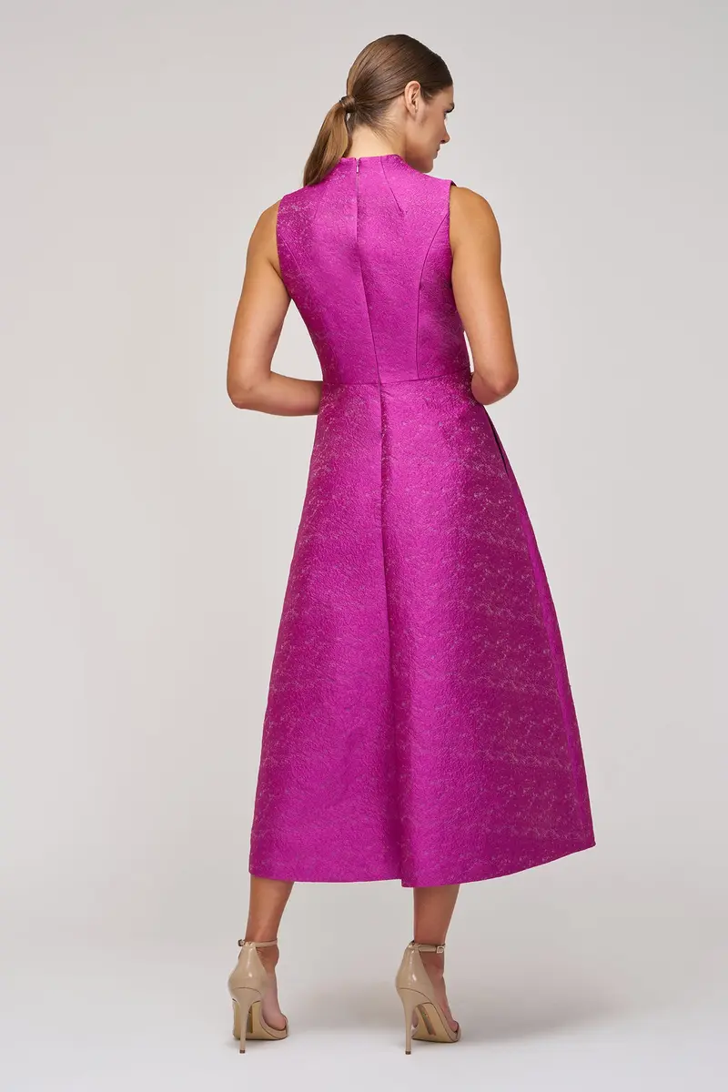 Textured Embroidered Jacquard Sleeveless Midi Dress 2