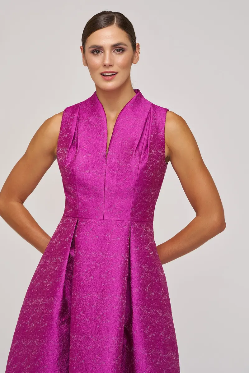 Textured Embroidered Jacquard Sleeveless Midi Dress