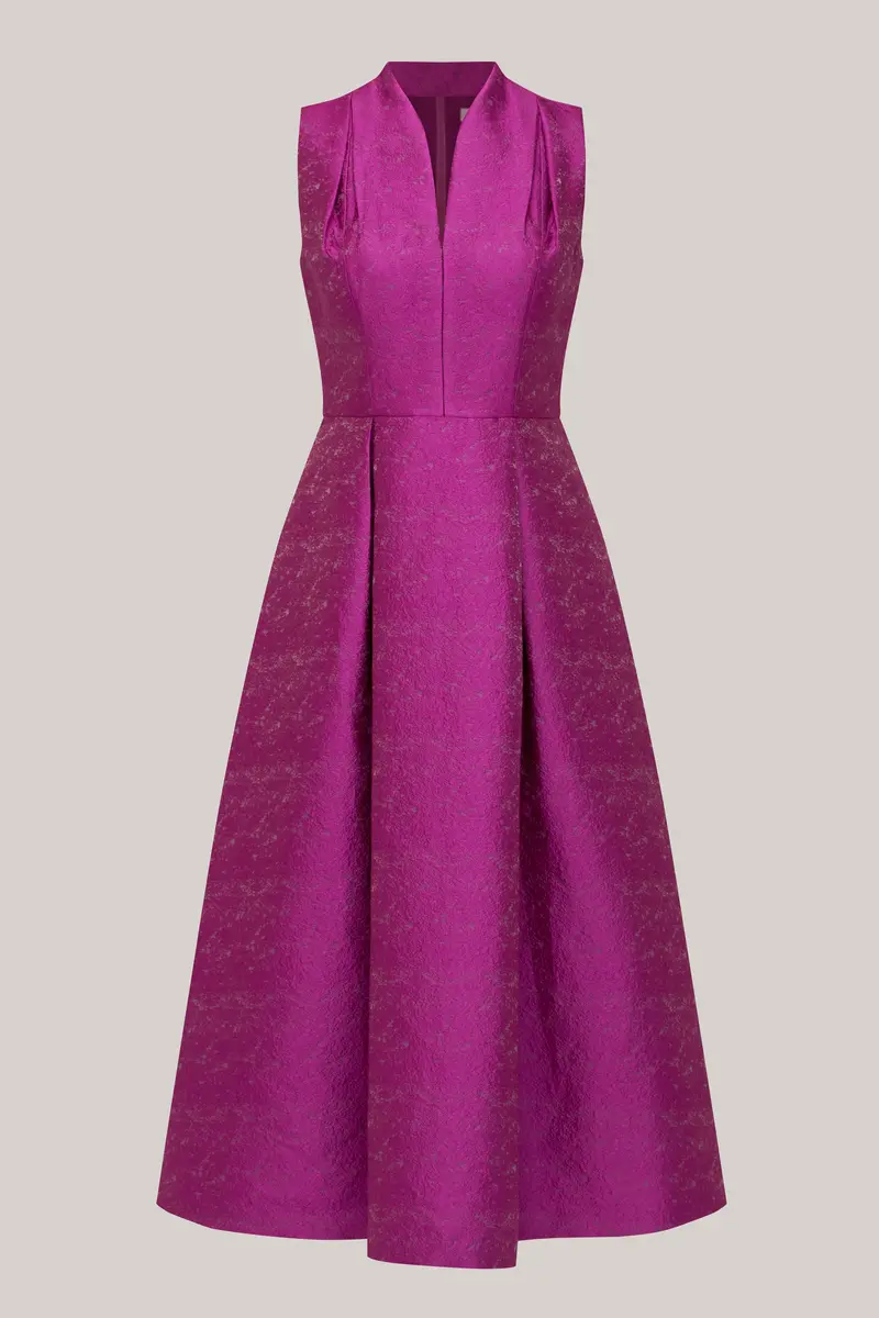Textured Embroidered Jacquard Sleeveless Midi Dress