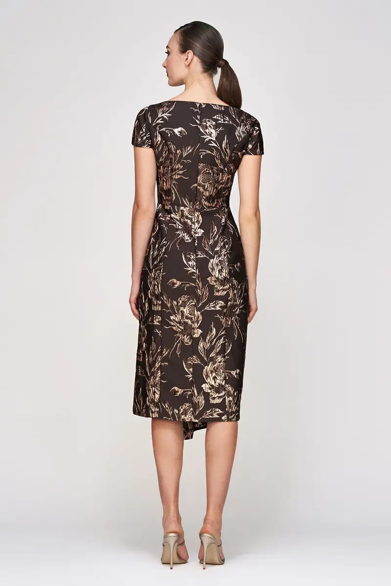 Textured Metallic Rose Jacquard Midi Dress