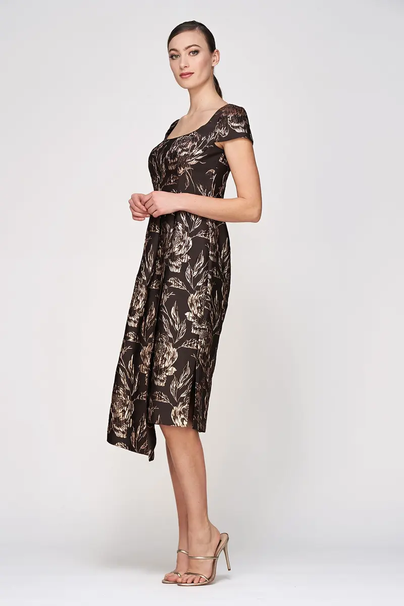 Textured Metallic Rose Jacquard Midi Dress