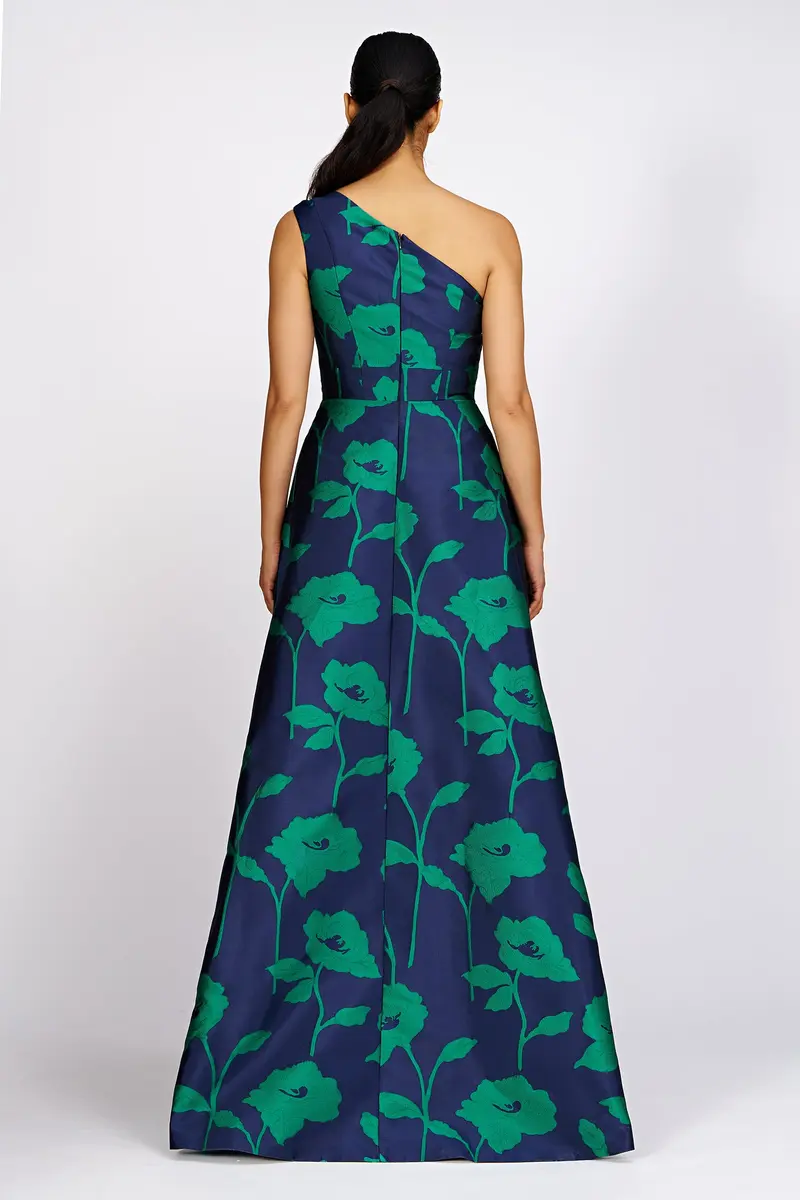 Tiara One-Shoulder High-Low Gown in Oversized Floral Jacquard 2