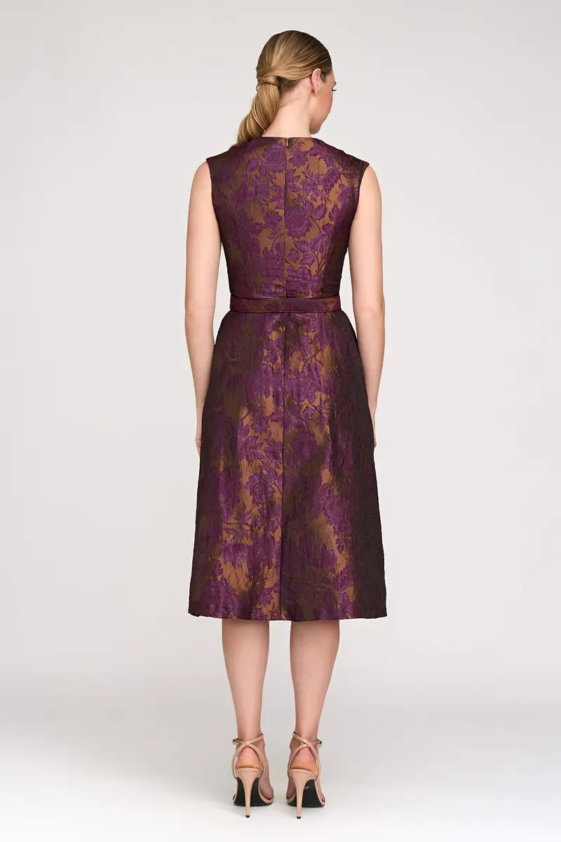 Two-Tone Floral Jacquard Midi Dress