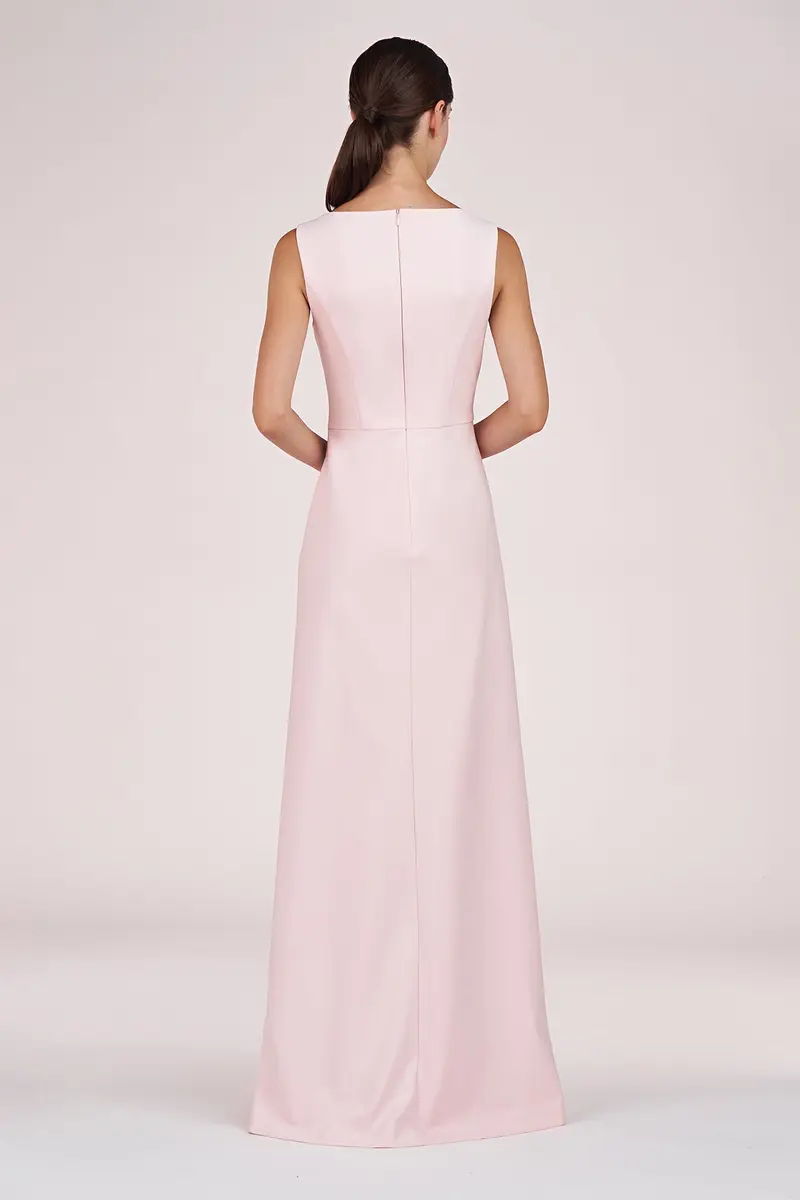 V-Neck Stretch Crepe Fit-and-Flare Gown