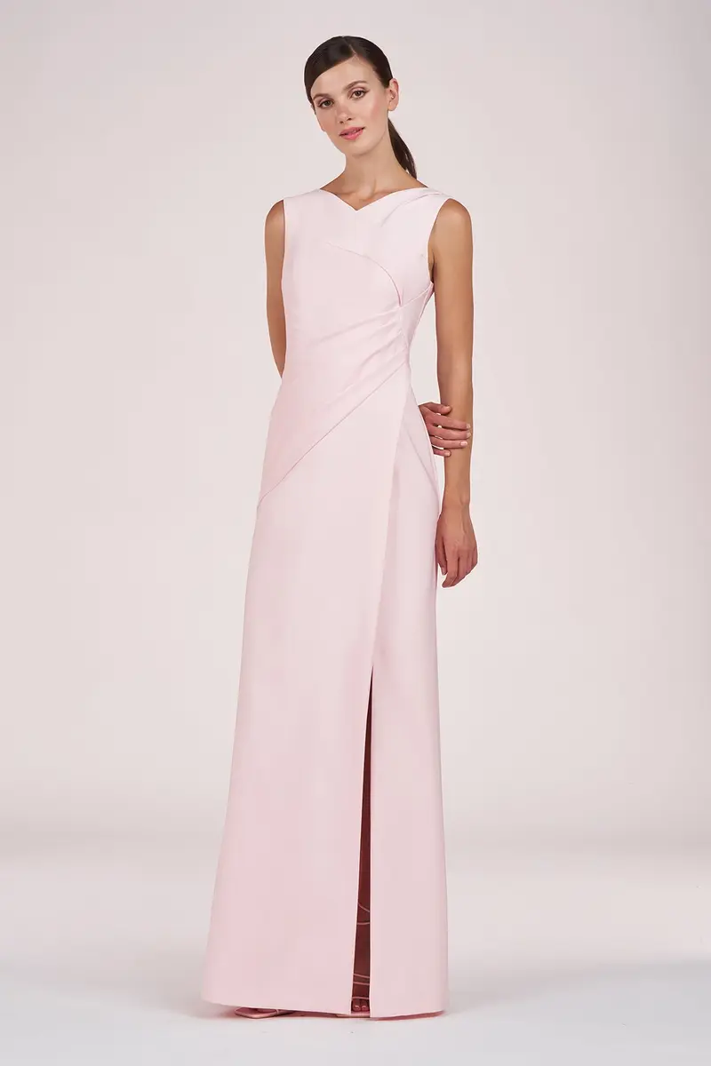V-Neck Stretch Crepe Fit-and-Flare Gown