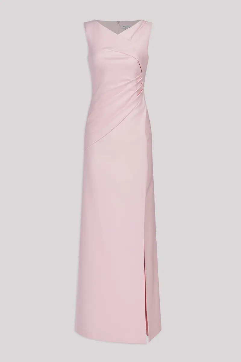 V-Neck Stretch Crepe Fit-and-Flare Gown