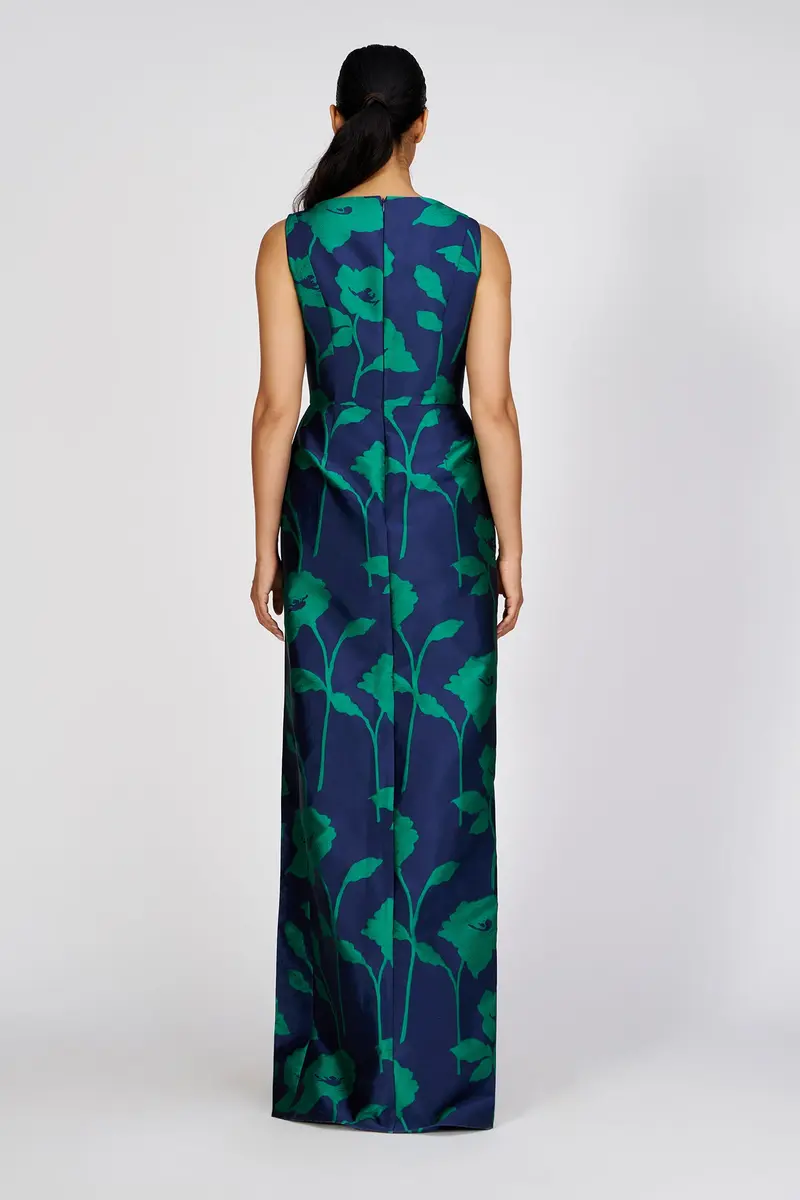 Valeria Two-Tone Floral Jacquard Jumpsuit with Asymmetric Overskirt 2